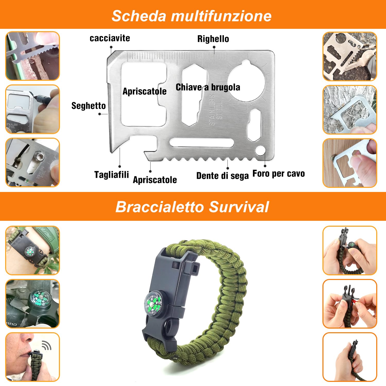 Kit di sopravvivenza, Kit di emergenza professionale, attrezzatura di sopravvivenza per campeggio all'aperto, avventure, escursionismo, caccia, pesca, uomini, papà