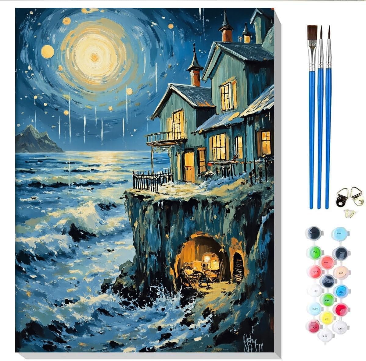 Paint by Number Kit for Adults - Starry Night Black Cat DIY Acrylic Painting Set, Beginner-Friendly Craft & Holiday Gift for Cat Lovers, 16x20inch Framed