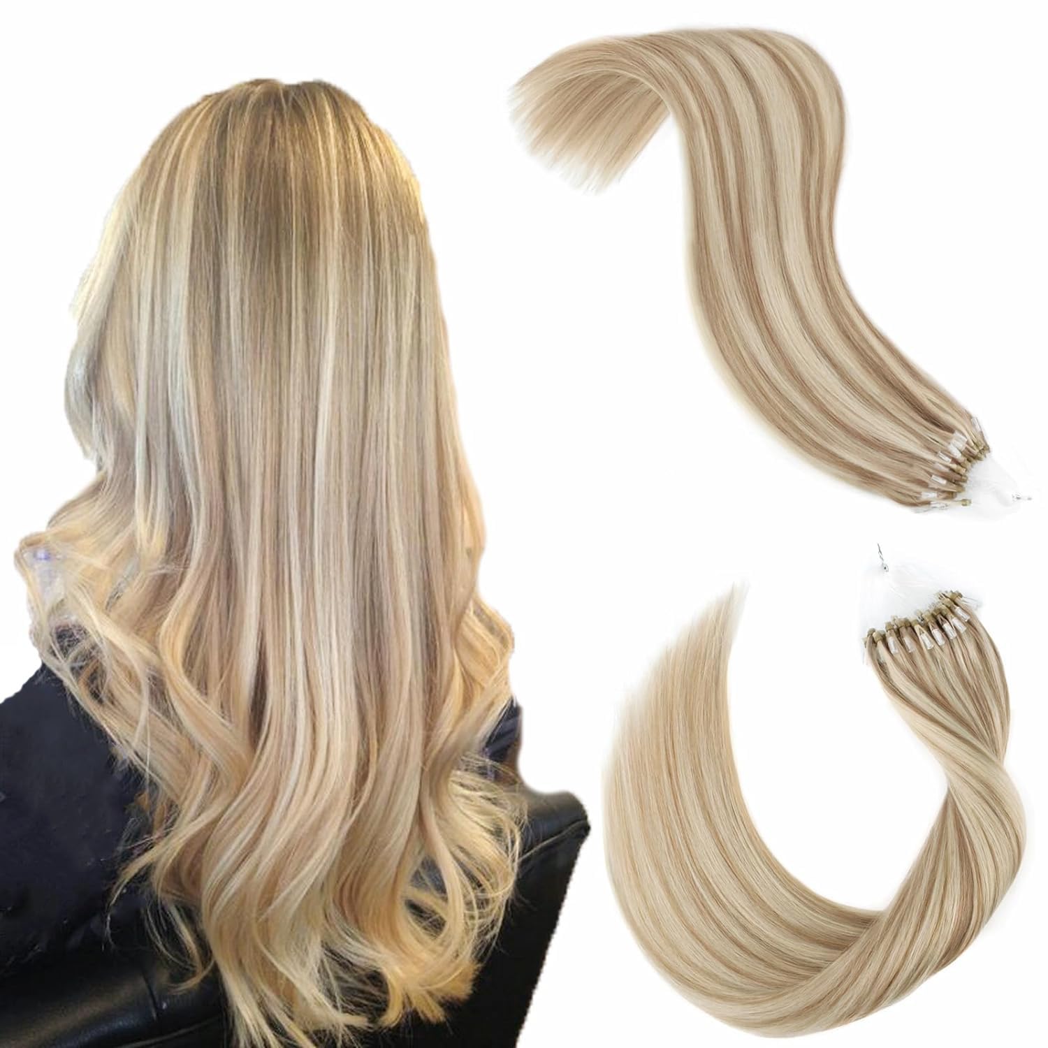 ABH AmazingBeauty Hair Micro Ring Hair Extensions 100% Remy Hair Remy Soft Hair Extensions 18 Inch Micro Bead Extensions Ash Brown Mixed with Platinum Blonde Micro Link Hair Extensions 50strands 50g