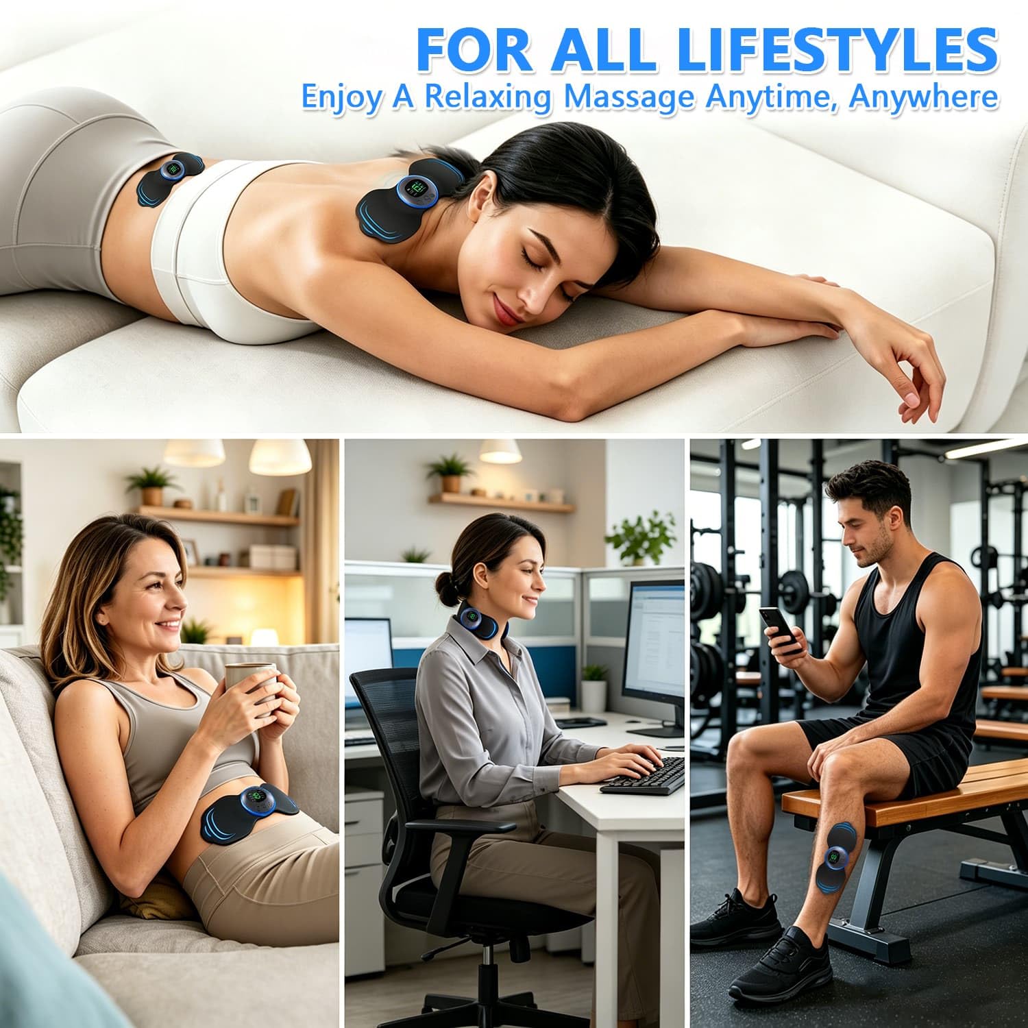 Electroestimulador TENS,Electroestimulador muscular,TENS/EMS para terapia de alivio del dolor con masajeador de pulso eléctrico,TENS 8 Modos y 19 Intensidades ajustables Estimulador Muscular