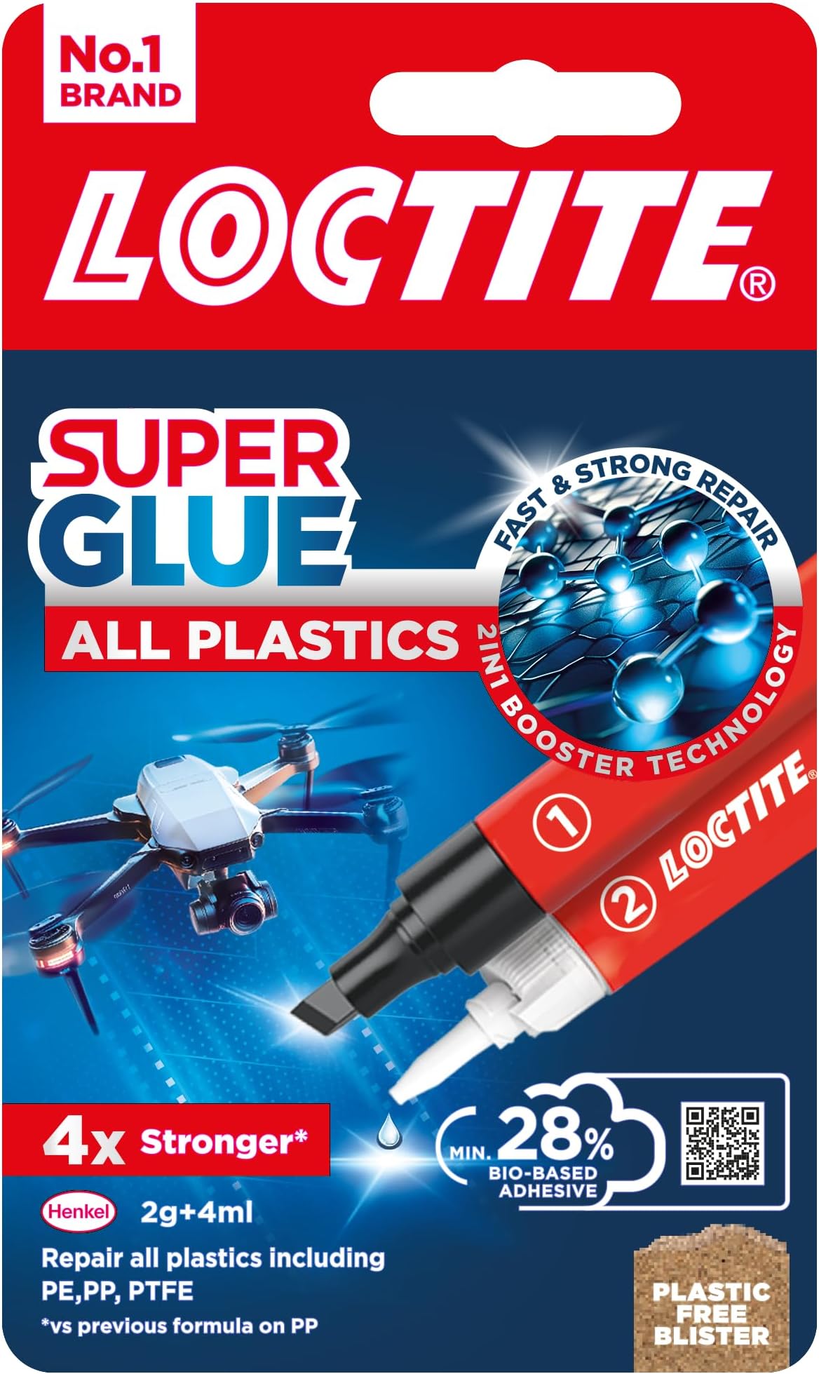 Loctite Super Glue All Plastics, Ideal for Bonding All Plastics, Fast and Strong Adhesive, 4ml+2g
