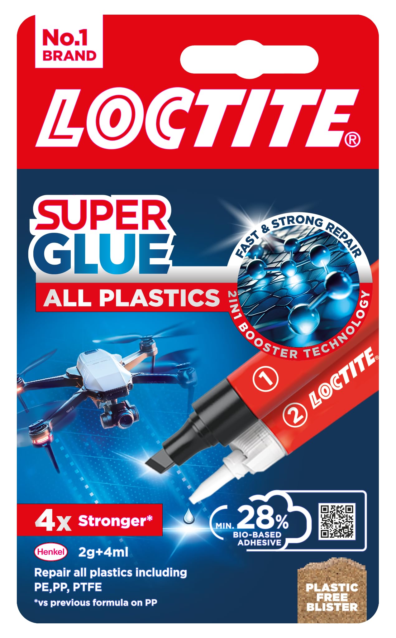 Loctite Super Glue All Plastics, Ideal for Bonding All Plastics, Fast and Strong Adhesive, 4ml+2g