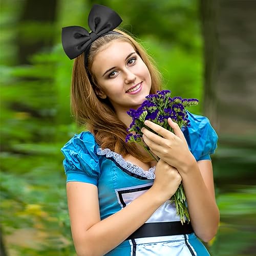 Miniatura 8 de Paquete de 2 diademas con lazo grande rojo y negro para mujeres y niñas, diadema de lazo, diadema de maquillaje, accesorios para el cabello,