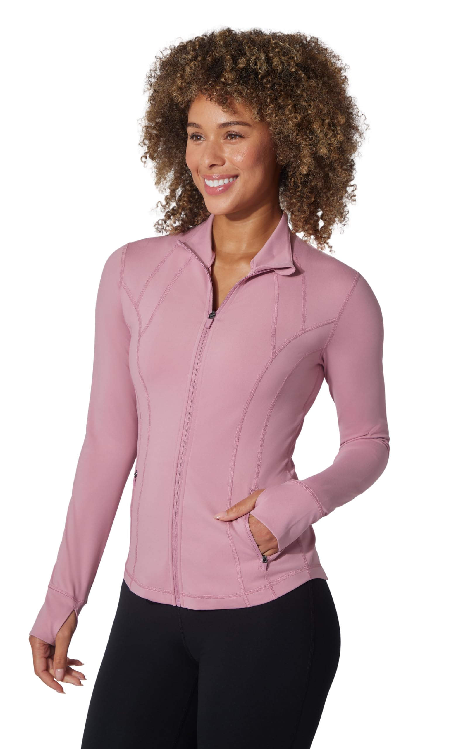Yogalicious Women's Pink Plum Lux Ultra Soft Lightweight Full Zip Yoga Jacket With Pockets, L