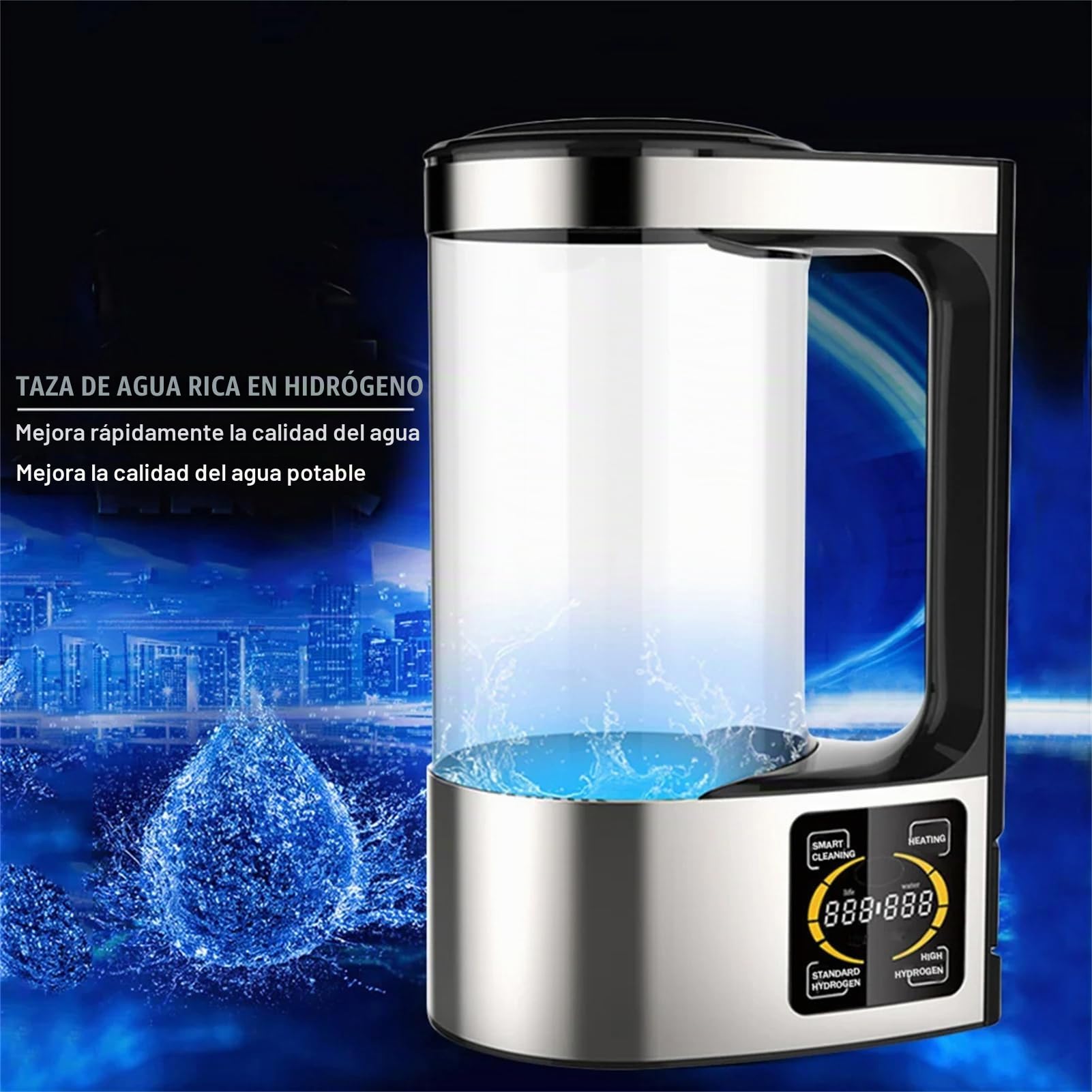 Jarra de Agua de hidrógeno de Gran Capacidad de 2 litros, generador de Agua de hidrógeno de 1500 PPB, tecnología SPE y PEM, Limpieza Inteligente y Calentamiento a Temperatura Constante