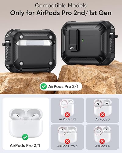 Miniatura 2 de MoKo Funda para AirPods Pro 2 con candado, compatible con MagSafe, soporte de teléfono y auto emergente para AirPods Pro de 21 generación, funda