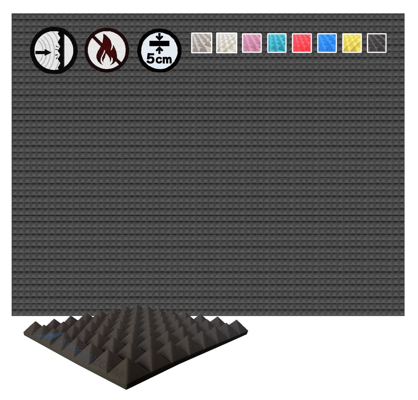Arrowzoom 24 Panels acustico absorción sonido Pirámide 25x25x5cm Espuma acústica aislamiento acustico estudio de grabación Casas Estudios Azulejos Incombustibles Insonorizados AZ1034 PERLA BLANCA — view 8