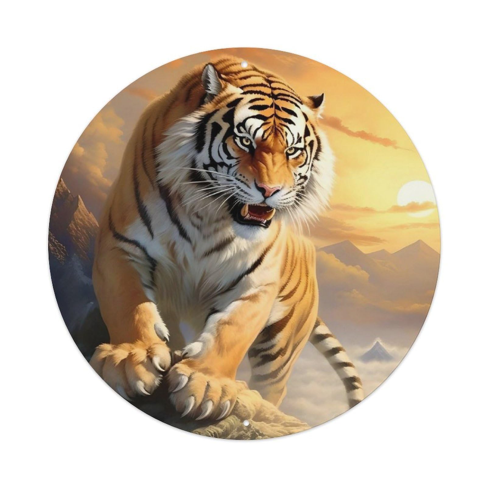 Animals Artwork Tiger on The Mountaintop Vintage Metal Tin Sign Plaque Wall Decor for Cafe, Club Bar, Office, Garden Metal Poster 8x8Inch
