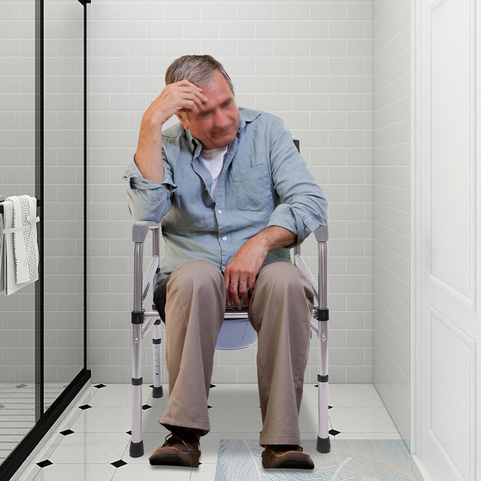 Faltbarer Duschstuhl, Klappbarer Toilettenstuhl für Bad und Dusche, HöHenverstellbar mit Weichem Sitzkissen Platzsparend und rutschfest für äLtere Menschen Schwangere und PflegebedüRftige