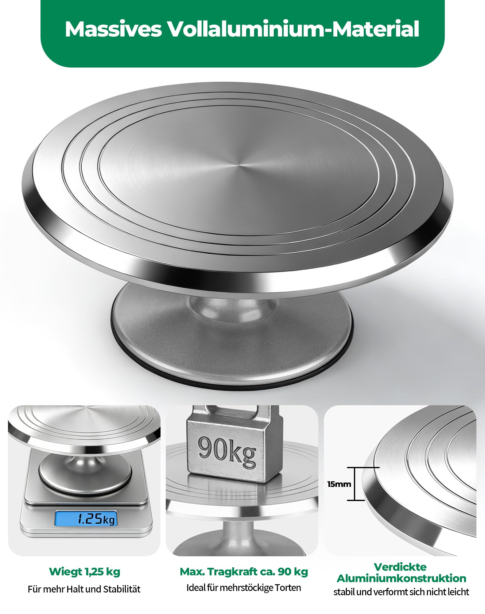 LAOYE Drehbarer Tortenteller Aluminiumlegierung Torten Drehteller 30 cm Kuchen Drehteller Tortenplatte Drehbar Set Inkl. 5 Teigschaber und 3 Streichpaletten für Kuchen Backen ,Tortendekoration