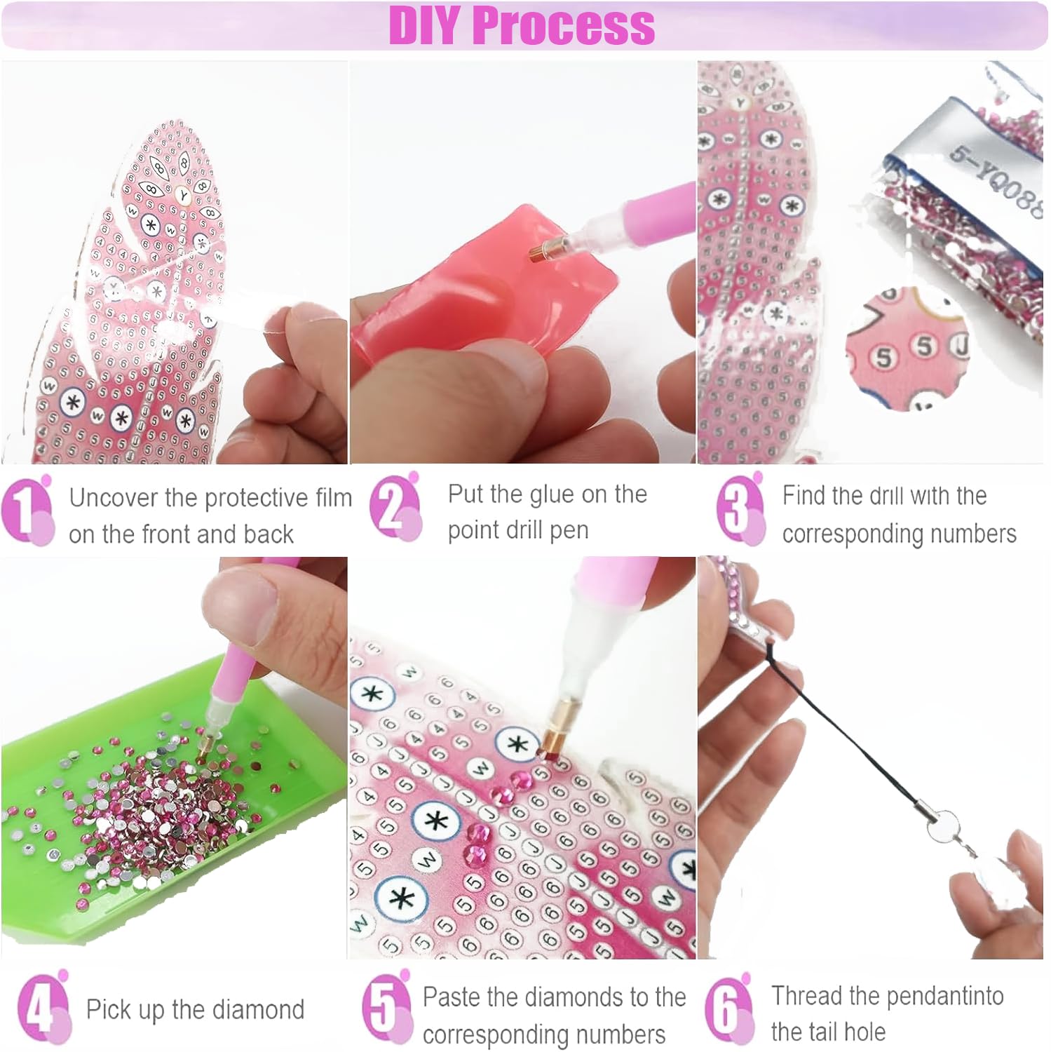 Yewseas 6 Marque-Pages 5D Diamond Painting – Plumes Cristal, Kits Créatifs Pour Filles 7-10 Ans, Cadeau Anniversaire