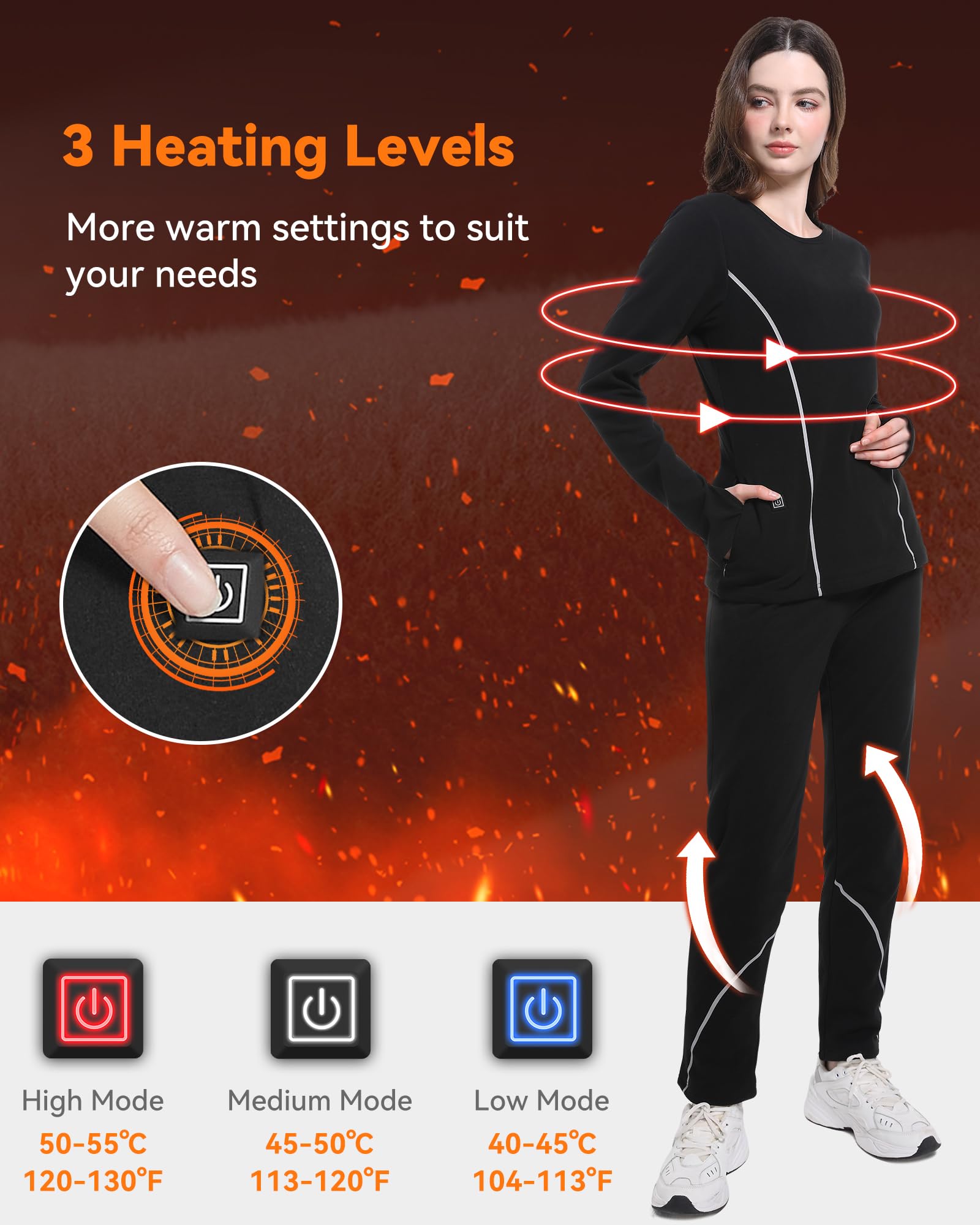 FERNIDA Conjunto de ropa interior térmica para mujer, ropa térmica eléctrica con banco de energía, ajuste de temperatura de 3 niveles, juego de capa base para invierno cálido y uso diario