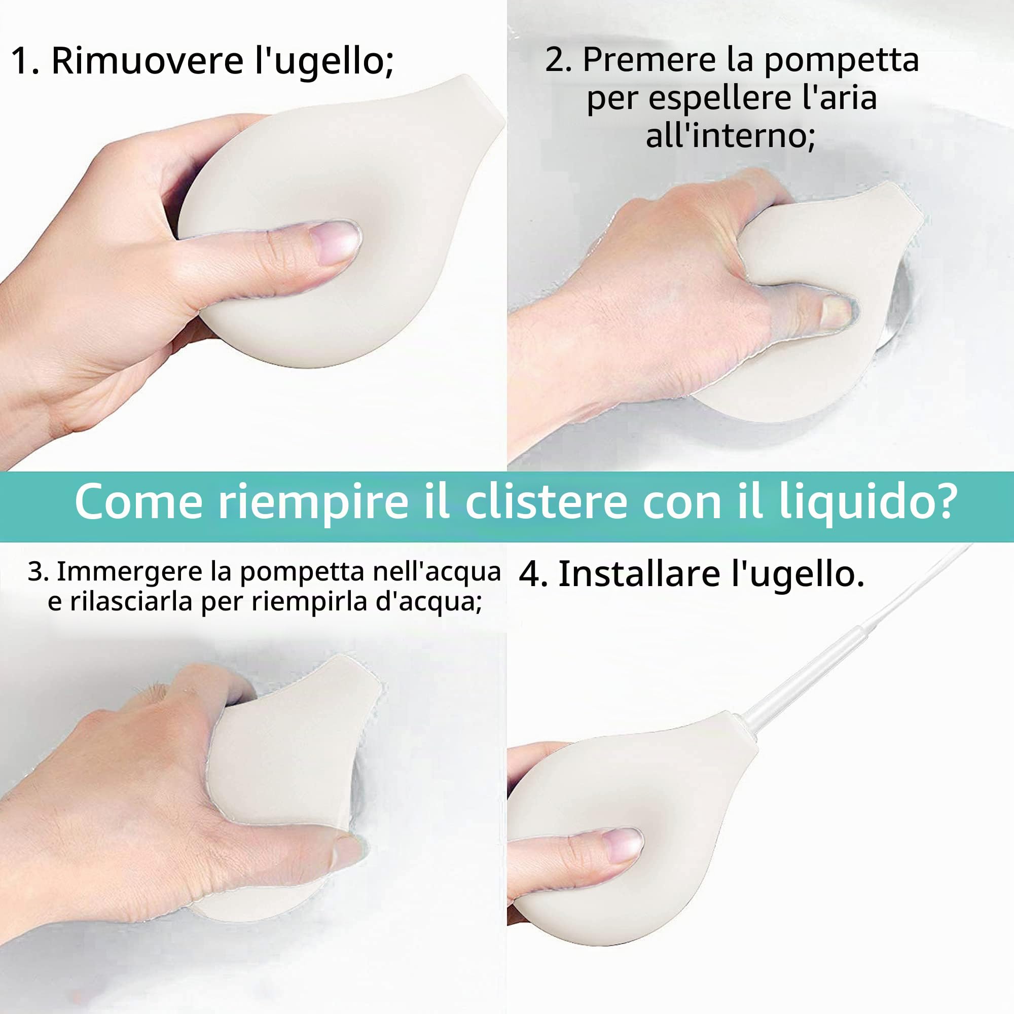 TopQuaFocus 8 oz Enema Bulb Kit anale e vaginale Douche Bulb per gli uomini sistema di risciacquo Enemas Silicone Bulb 4 punte sostituibili (trasparente)