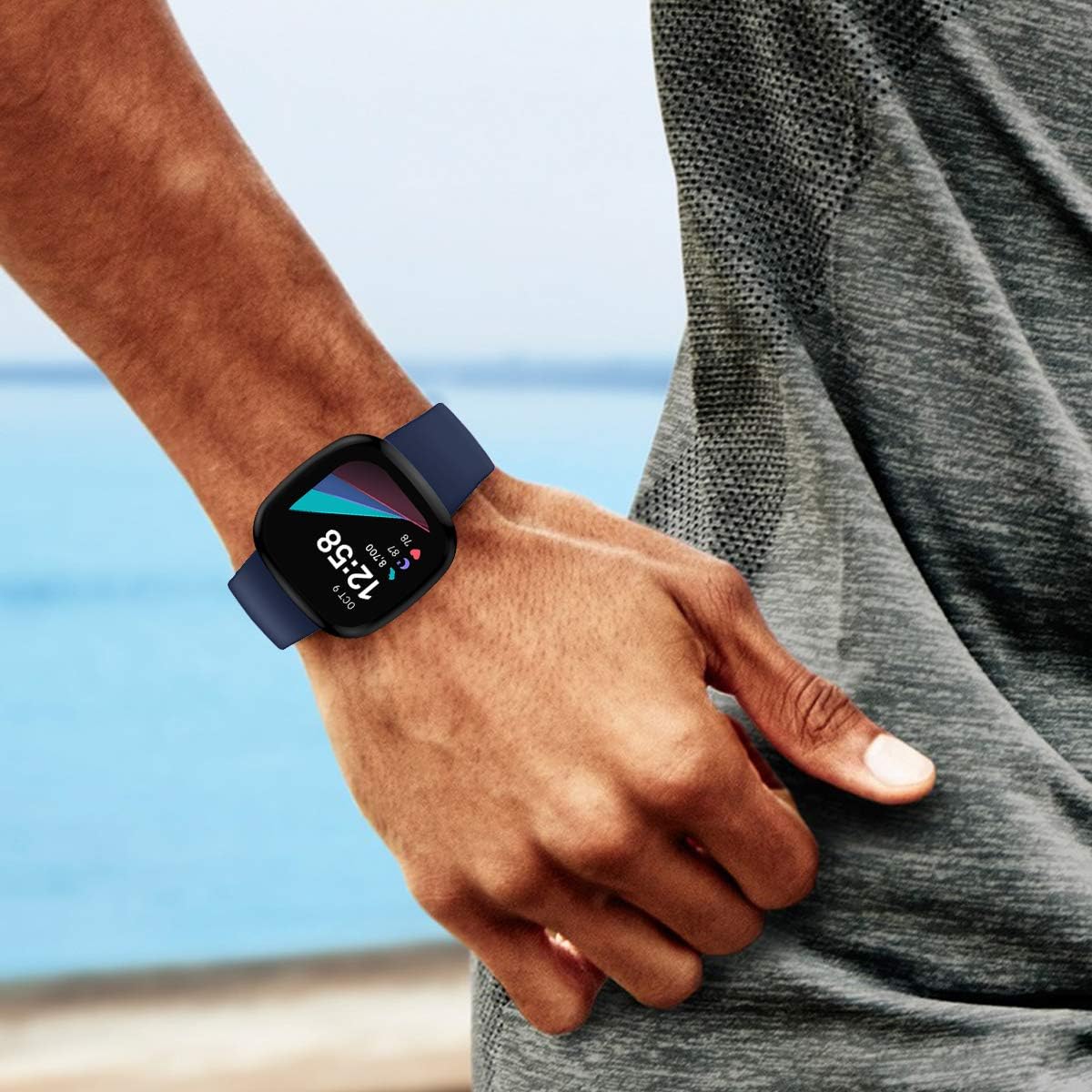 NANW 4-Pack Screen Protector Case Compatible with Fitbit Sense/Versa 3, Soft TPU Plated Bumper Full Cover Protective Cases for Sense Smartwatch [Scratch-Proof] (Black/Charcoal/Blue/Clear) : Cell Phones & Accessories