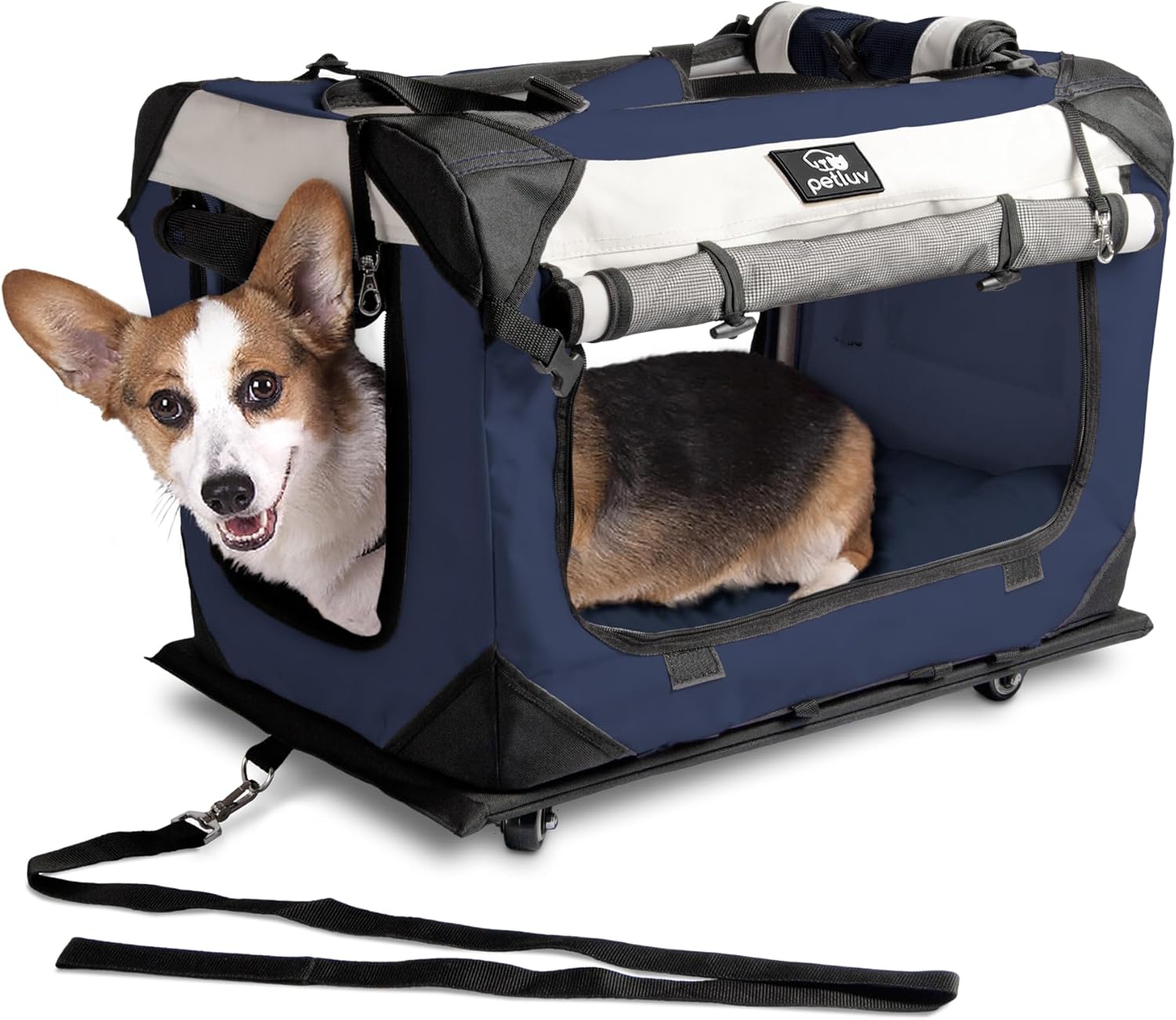 Large Cat Carrier on Wheels & Dog Carrier for 2 Cats or Medium Dog. Rolling, Soft Sided Pet Carrier for Travel. Collapsible, Portable Cat Bag with Soft Bed, Top & Side Loading, Locking Zippers