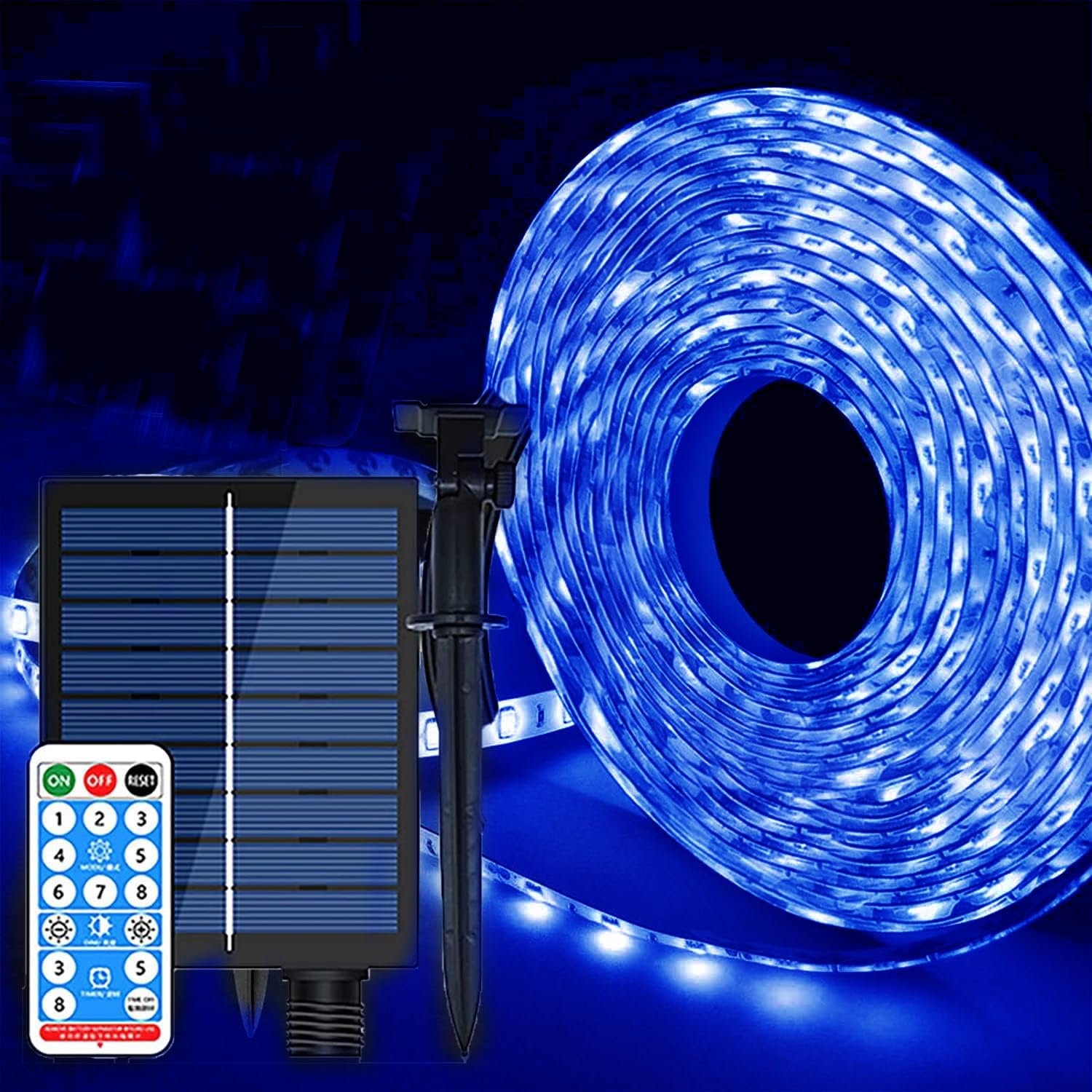 KINGCOO Solarna taśma świetlna LED na zewnątrz, wodoodporna, 10 m, 560 LED, elastyczna osłona, lina, łańcuch świetlny, 8 trybów, z pilotem czasowym, do ogrodu, na choinkę, Boże Narodzenie, święta,