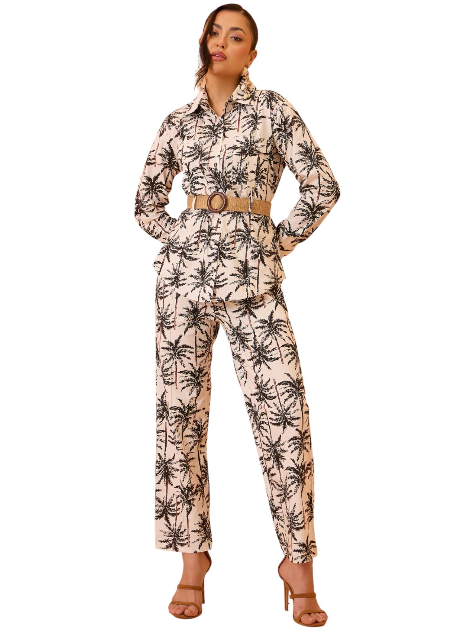 pink paprika by sassafras Women's Tropical Belted Shirt With Straight Pants-picture-26