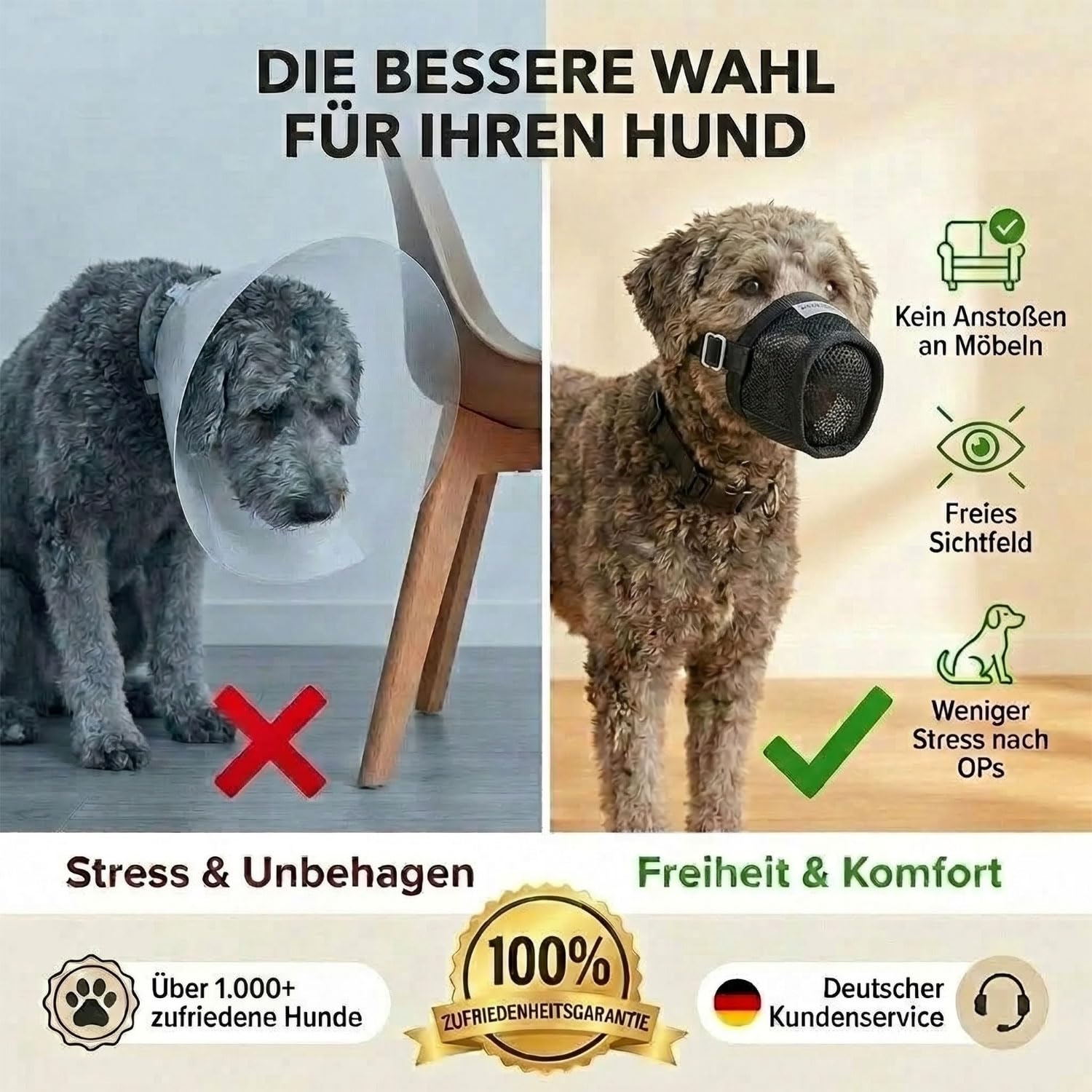 Nature Pet Giftköderschutz Hund/Leckschutz bei Wunden und OP/anstatt Plastik Kragen oder Halskrause/Schutznetz Lange Ausführung (L)