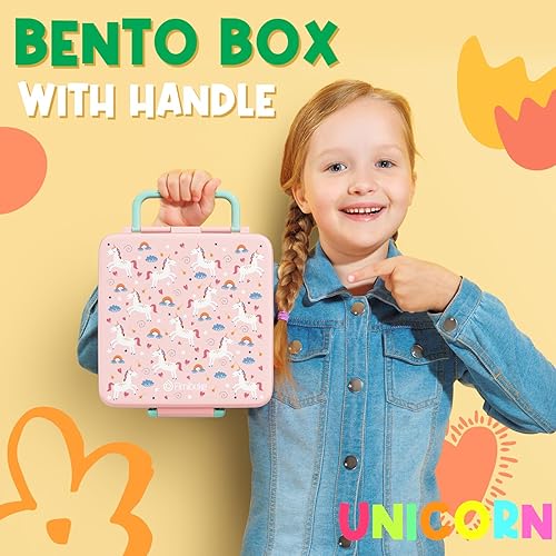 Miniatura 7 de Fimibuke Caja de Almuerzo Bento para Niños, Caja Bento para Niños Pequeños a Prueba de Fugas con 4 Compartimentos Libre de BPA Segura para