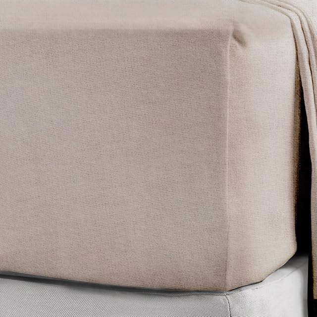 100% Brushed Cotton Soft Flannelette 25CM/10" Fitted Sheets 12 Colours (Double, Beige)