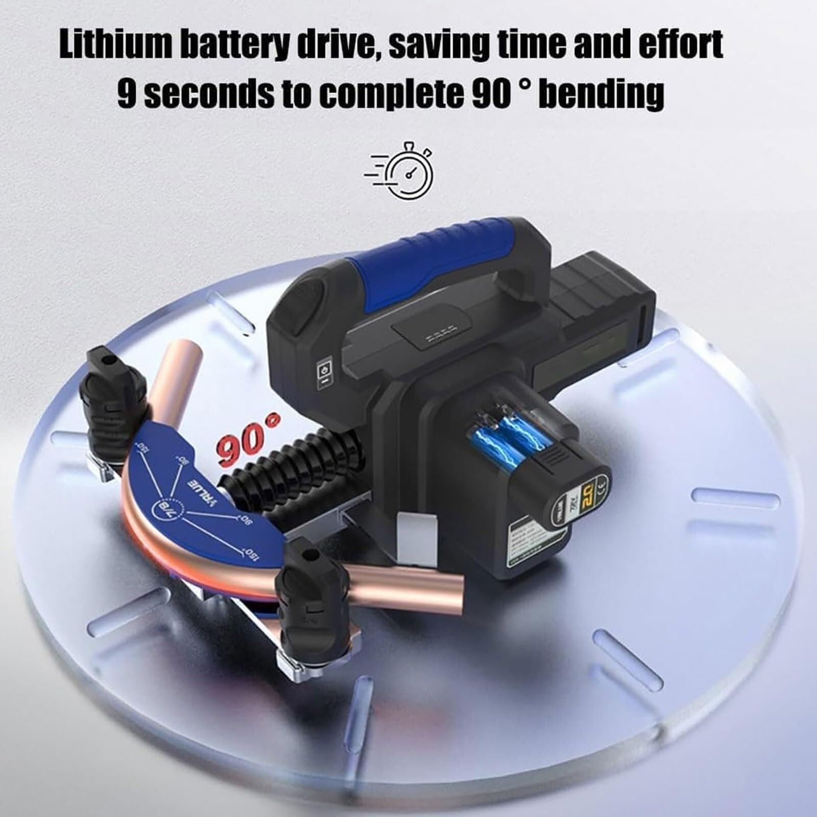 Curvatubi elettrico a batteria, kit piegatubi idraulico con 4 matrici, da 1/4'' a 7/8'', batteria al litio da 2,0 Ah, piegatubi in rame per la riparazione di condotte e materiali duri