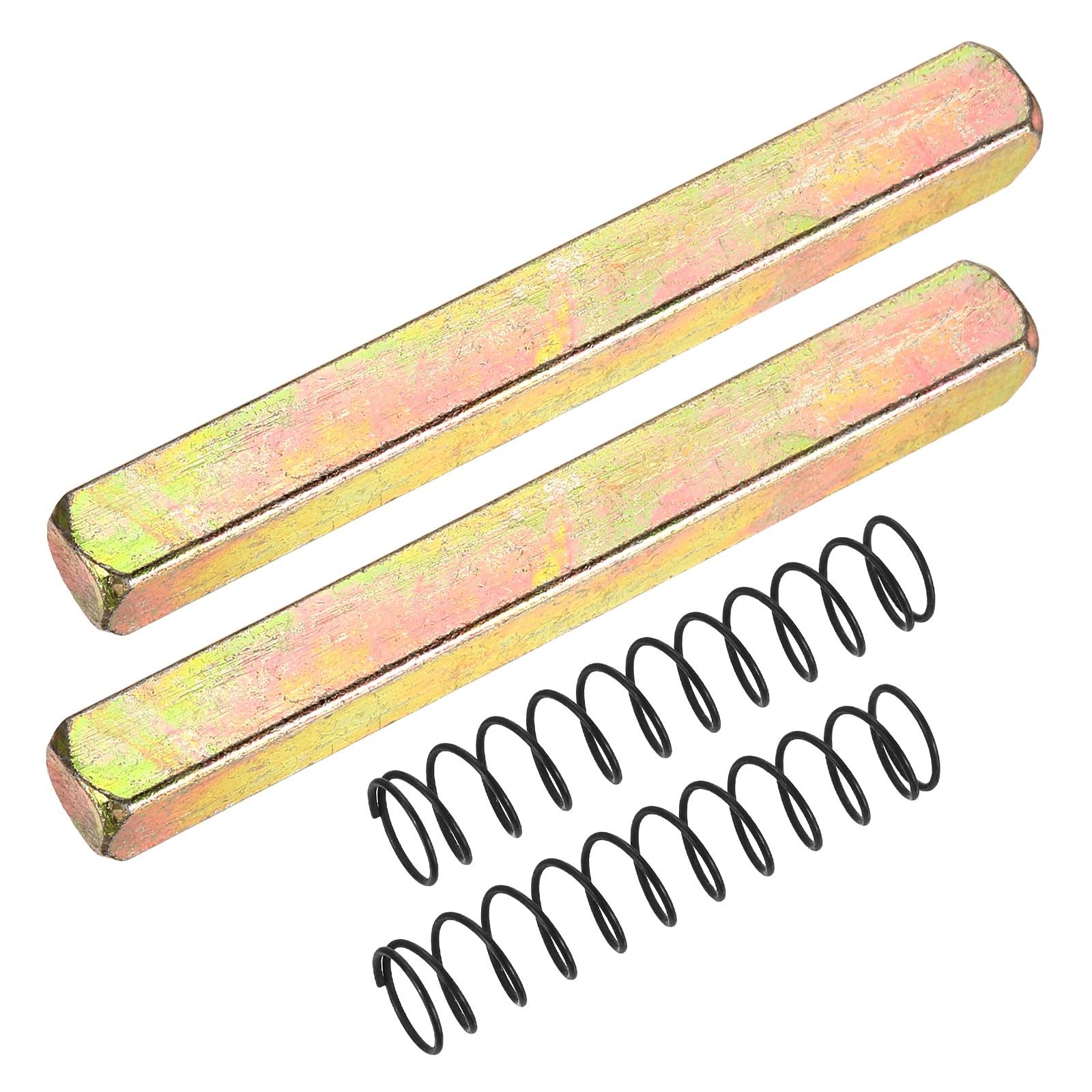sourcing map 2Pcs Door Knob Spindle, 70mm Spare Door Handle Spindle Bar with Spring, Vintage Straight Knob Replacement Parts for Mechanical Locks, Gold Tone