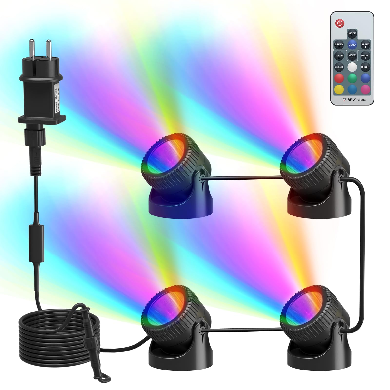 PChero Oświetlenie stawu RGB LED podwodne, oświetlenie basenu, oświetlenie podwodne, IP68, wodoszczelne oświetlenie stawu z pilotem zdalnego sterowania, do basenu, stawu, ogrodu, dekoracja drzewa