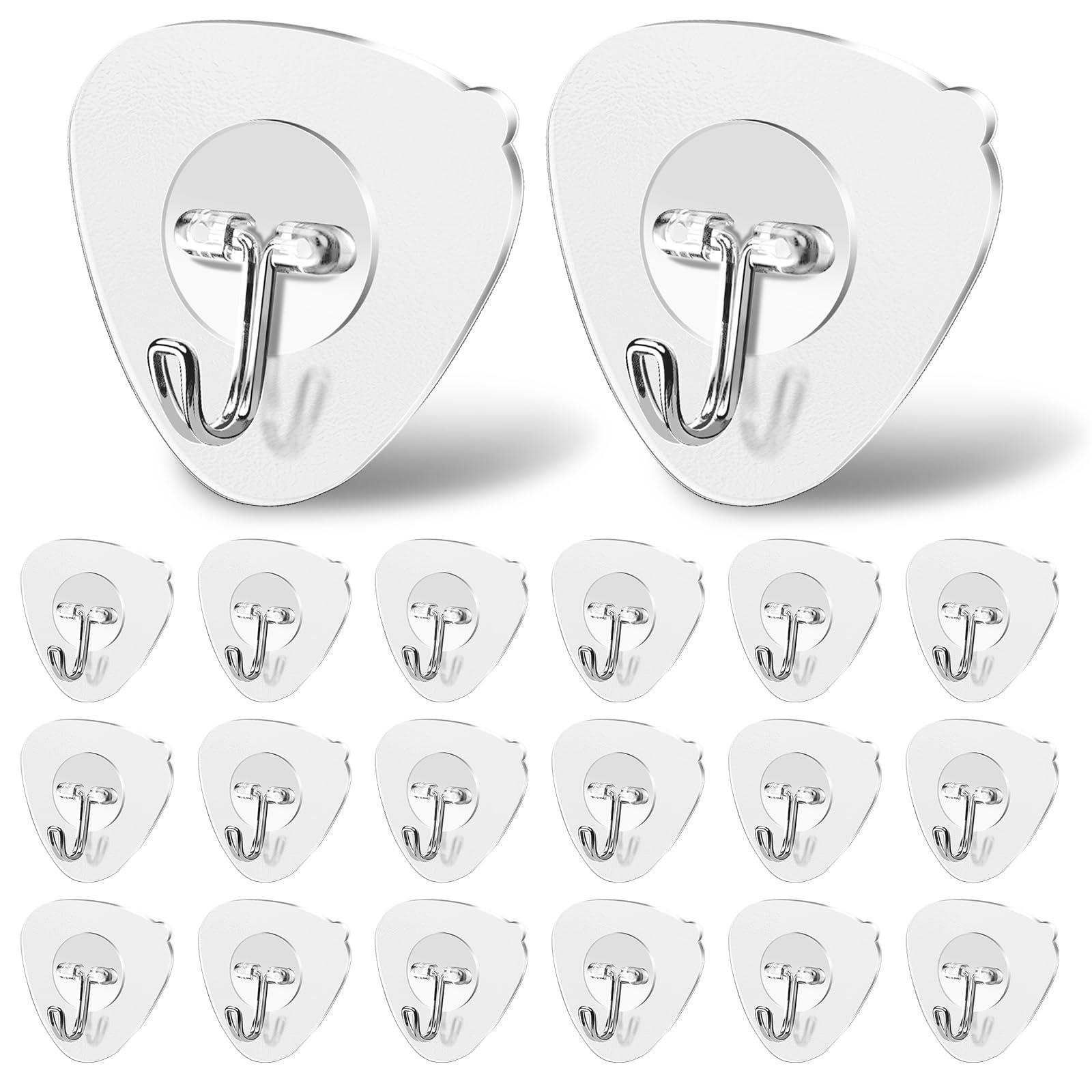 20 Pack Triangular Self Adhesive Hooks, Waterproof and Oil Proof for Kitchen Bathroom Ceiling Office Window Reusable Utility Hooks Heavy Duty 13LB Wall Hooks Transparent Seamless Hooks (20 pcs)