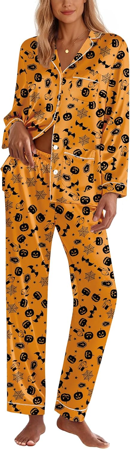 Ekouaer Silk Pajamas for Women Classic Button Down Satin Pajama Sets Long Sleeve Lounge Set