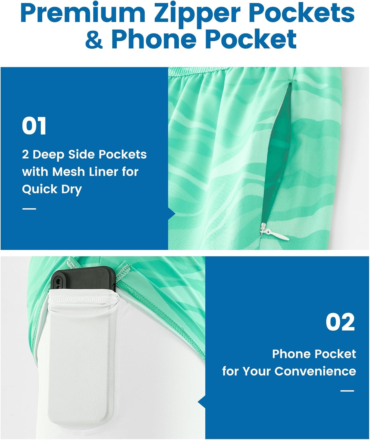 maamgic 5inch Mens Swim Trunks with Compression Liner 2-in-1 Swimming Shorts Stretch Quick Dry with Zipper Pockets - Image 4