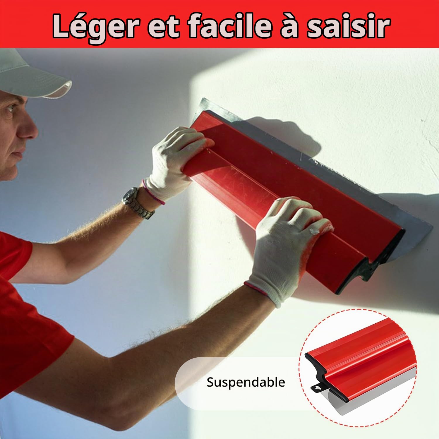 Set de spatules professionnelles dans un étui, incl. 5 x spatules de surface (16 cm demi-lune, 25 cm, 40 cm, 60 cm, 80 cm) avec 2 spatules à main, tige télescopique en aluminium, embout de manche et