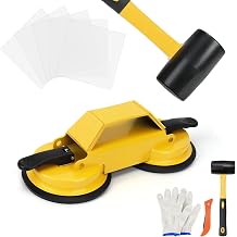 Floor Gap Fixer Tool, 45 Striking Surface Floor Gap Repair Tool with the Iron Dual Suction Cup Rubber Mallet, Grout Knife, 5 Sticky Pads, Cotton Gloves and 2 Gaskets for Fixer Laminate