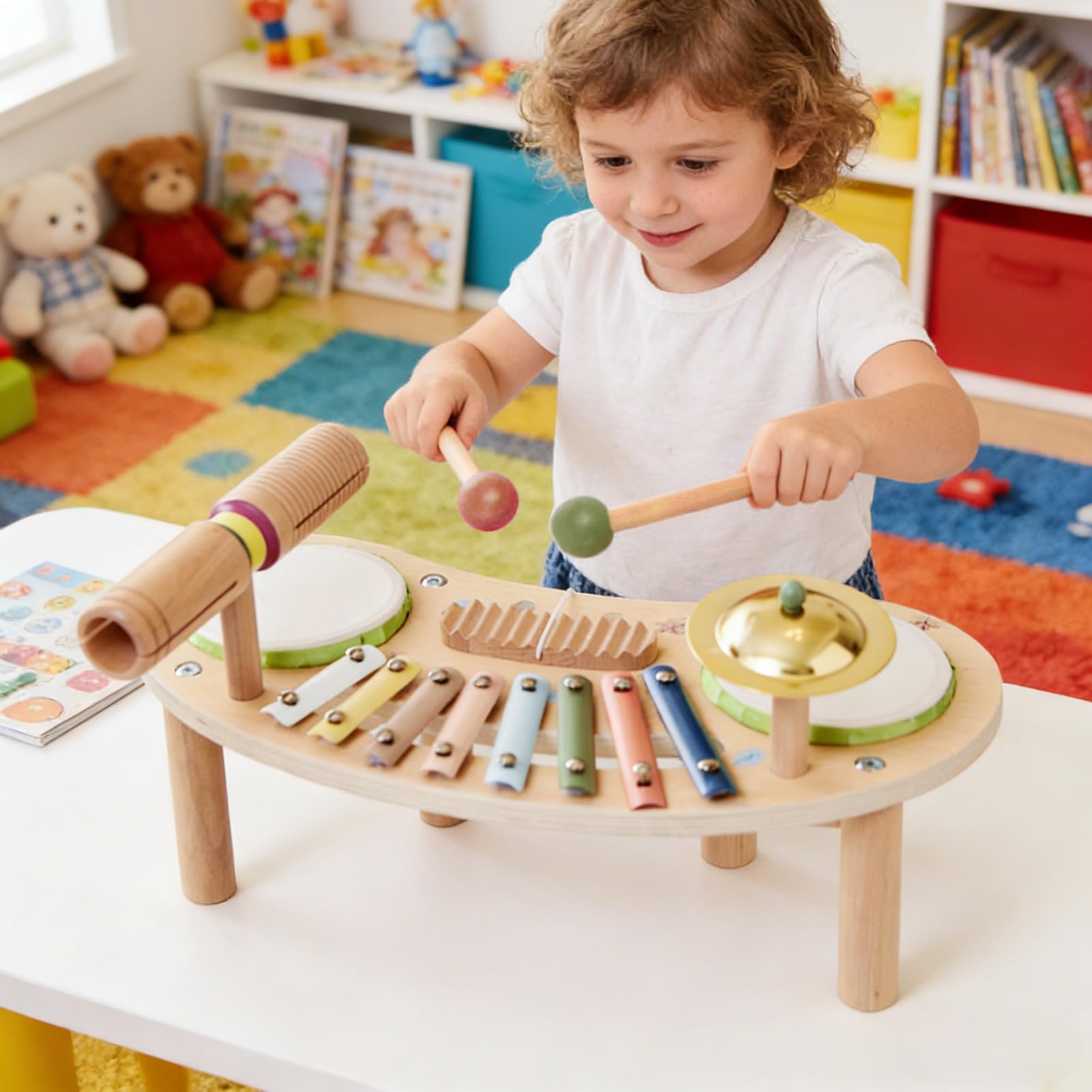 Batería Infantil Xilófono de Madera 7 en 1 | Xilófono de Madera para Niños Para Casa, Guardería, Colegio, Educación en Casa, Cumpleaños, Vacaciones