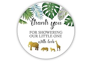 50 Jungle Gold Baby Shower Thank You Stickers: Shower Our Baby with Love