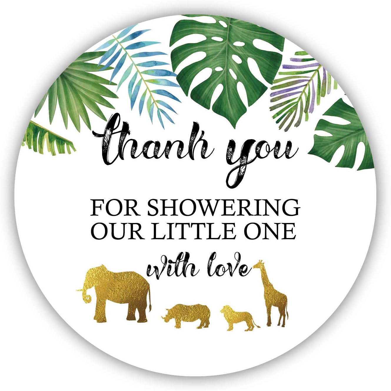50 Jungle Gold Baby Shower Stickers, Thank You for Showering Our Baby with Love Stickers, Baby Shower Favors for Boy or Girl, Baby Shower Favor Labels for Birthday Party, 2 Inches