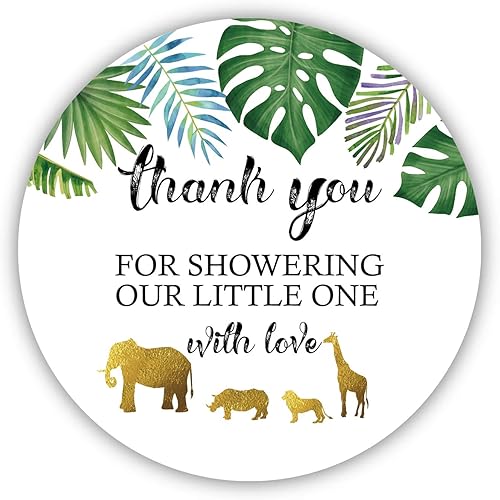 50 calcomanías doradas para baby shower, con texto en inglés "Thank You for Showering Our Baby with Love", regalos de baby shower para niño o niña,