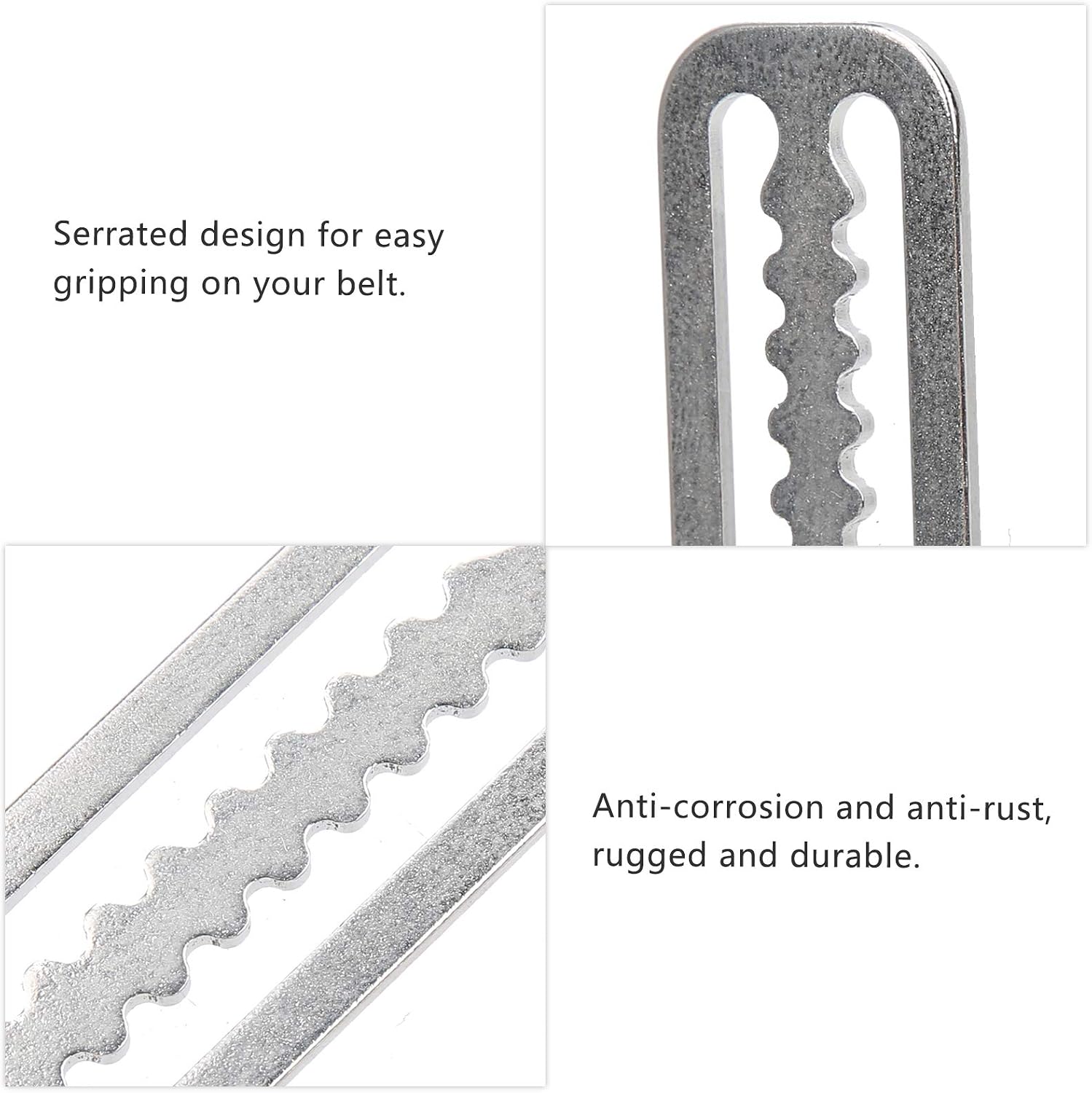 4-Piece Weight Belt Retainer, 304 Stainless Steel Serrated Slide Keeper with Finish Belt Clamp for Diving 2in Webbing