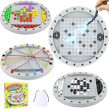 4 in 1 Board Games Set, Classic Strategy Travel Game for Kids, Family Night | Four Ways to Play Magnetic Chess, Rope Untangling Puzzle Game, Go Game, Rainbow Bead Elimination for Ages 8+, 2-4 Players