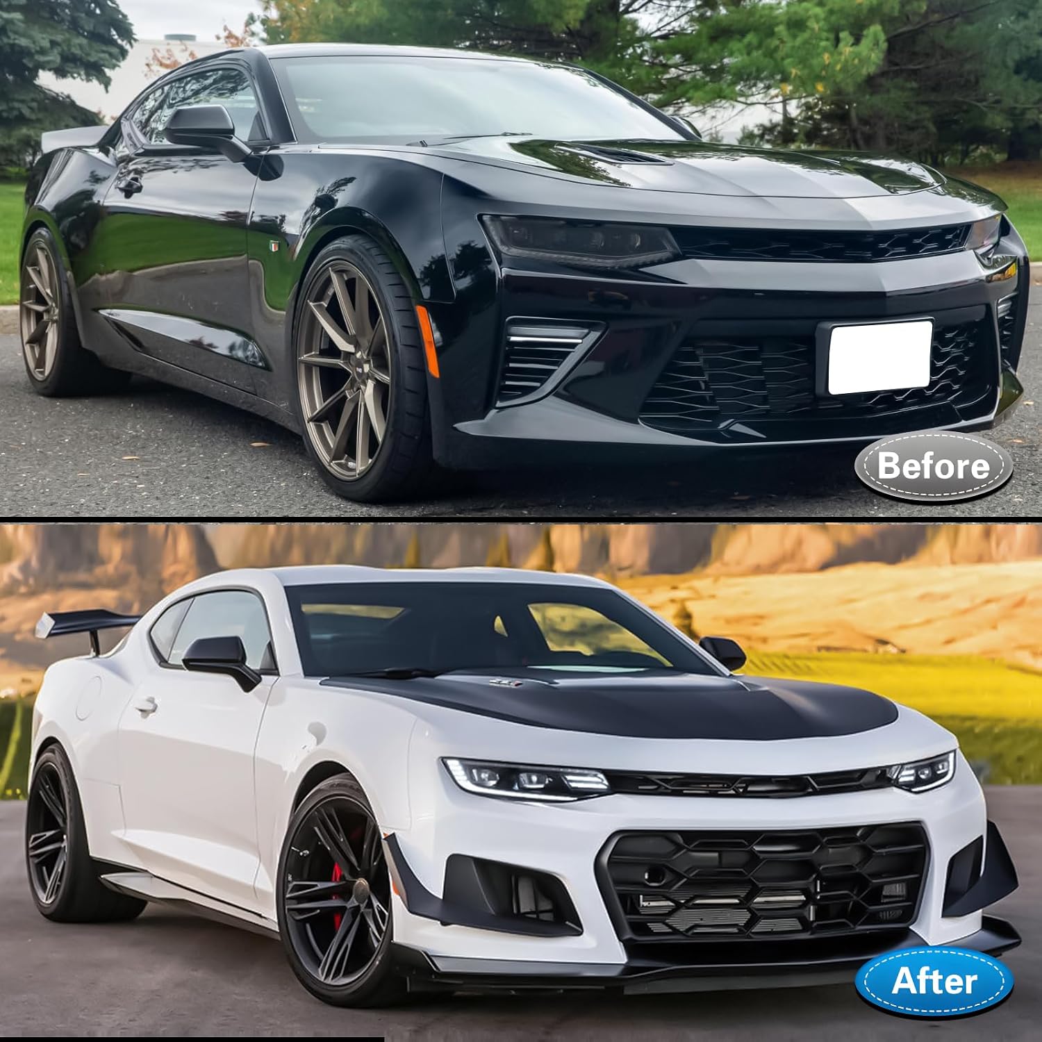 FREEMOTOR802® Compatible with 2016-2018 Chevrolet Camaro Projector Headlights, Black Housing Clear Lens LED DRL Daytime Running Lights Turn Signal Lamps Dual Beam Lens Left Right Side Pair