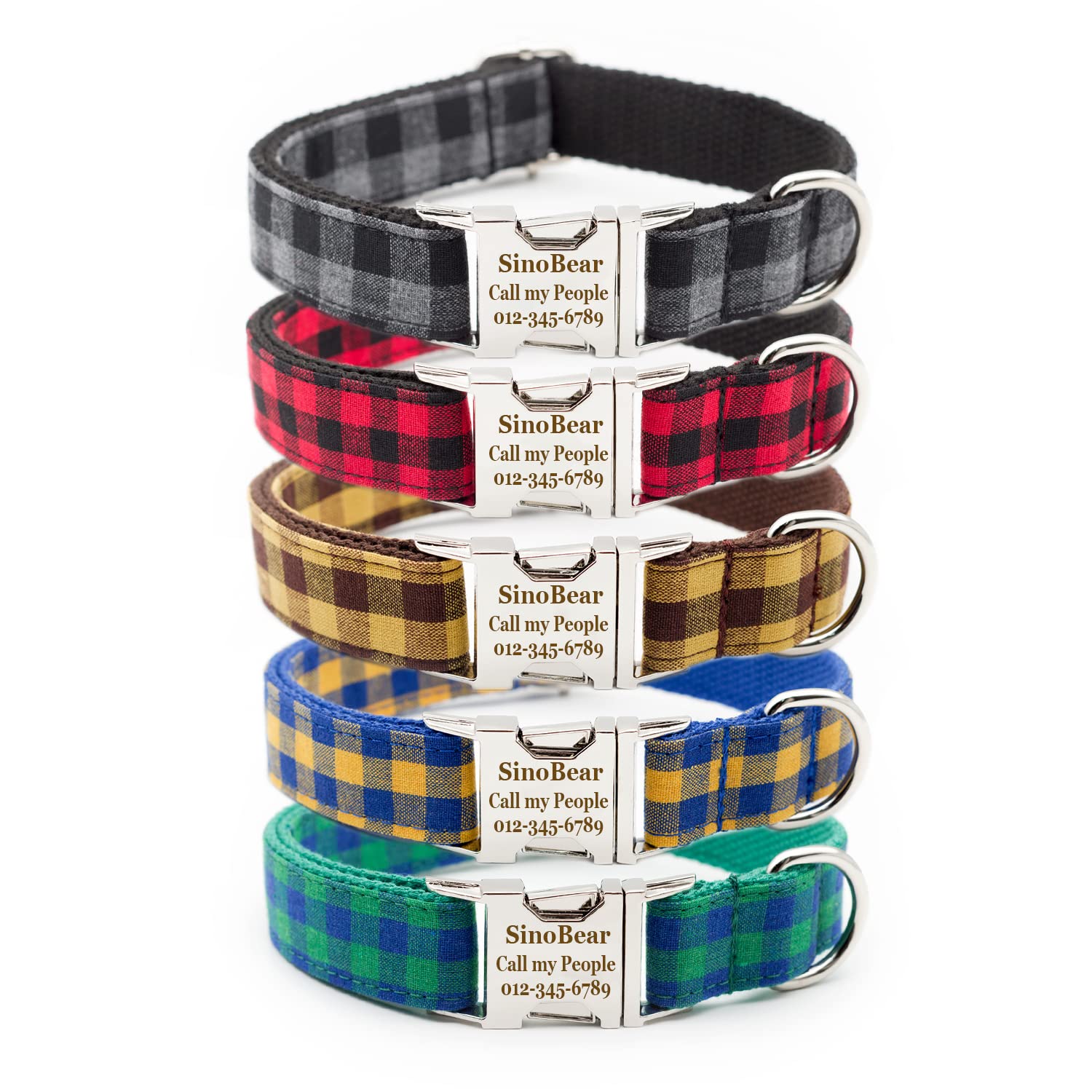 Personalized Dog Collar, Classic Custom Engraved Collar with Customized Text for Large Medium Small Dogs (Square Plaid) — image 1