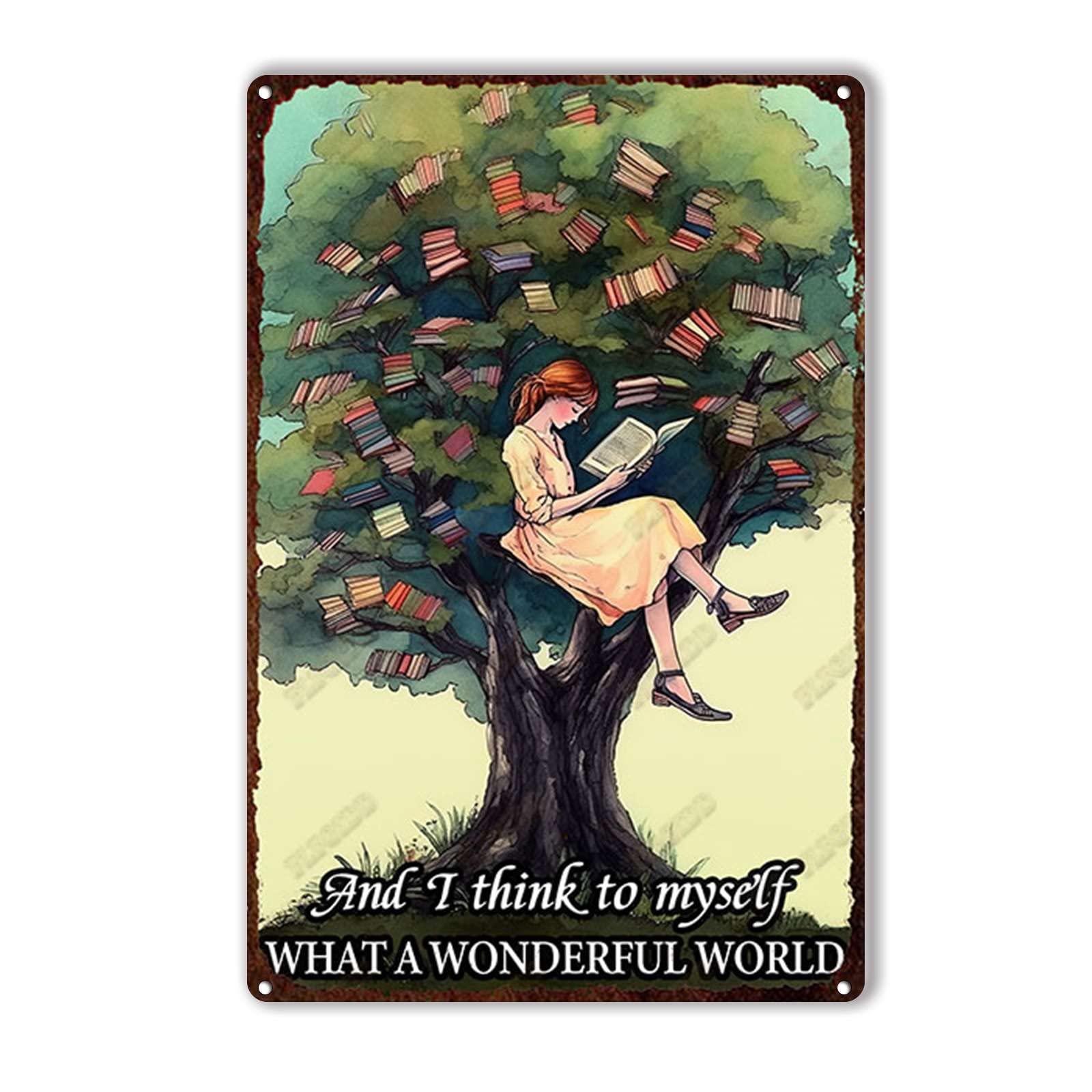 Anceky Vintage Tin Sign And I Think To Myself What A Wonderful World Metal Tin Sign Retro Wall Decor For Home Outdoor Garage Kitchen Yard 12×8 Inch