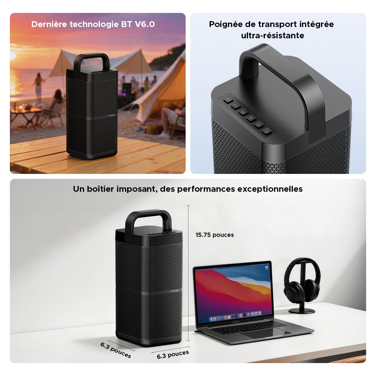Enceinte Bluetooth Puissante 130W Crête Enceinte Portable avec Basses Renforcées, Boîtier Métallique, 20000mAh Batterie, Charge Rapide 60W, 13H Autonomie, IP66 Étanche,DSP,TWS pour l'extérieur,Camping