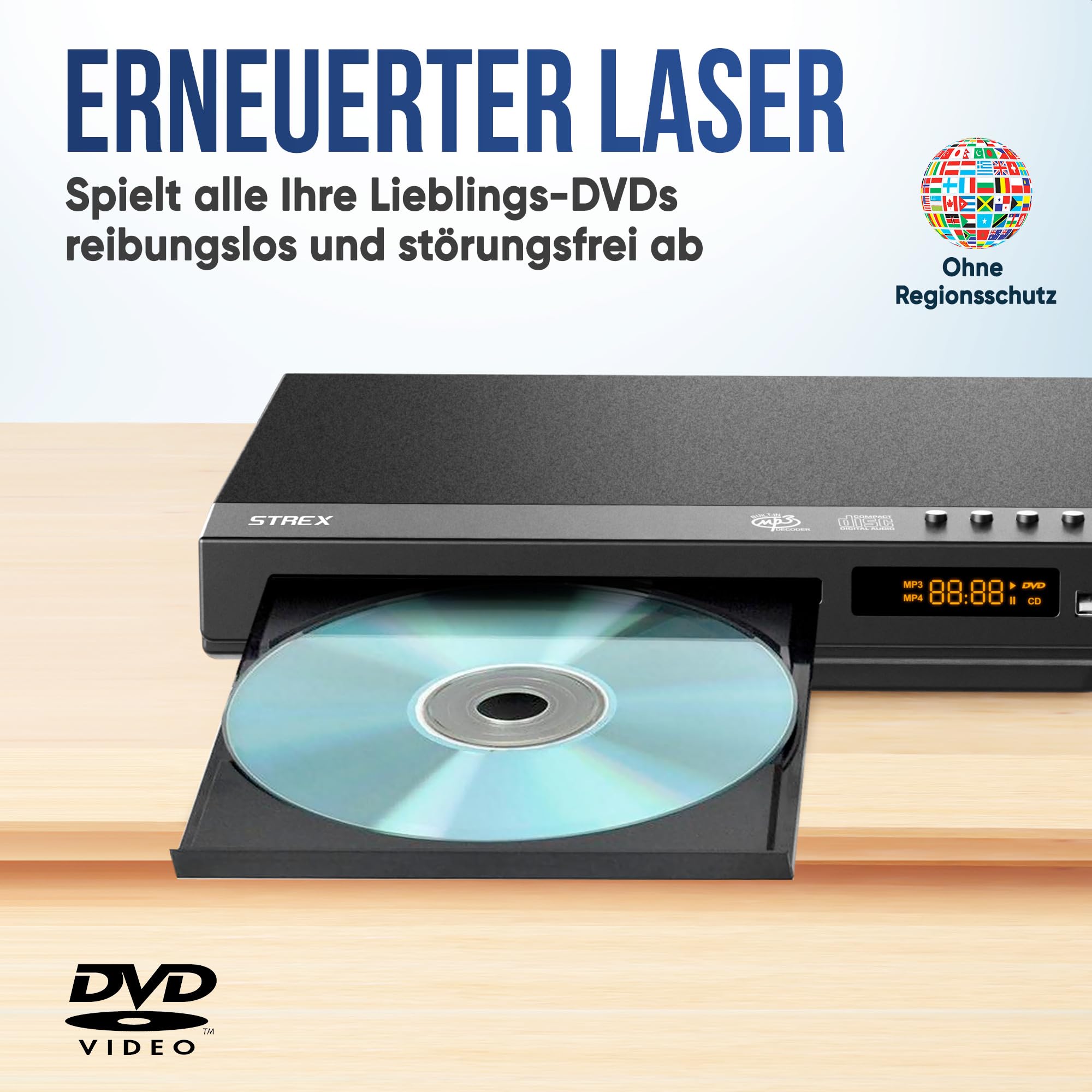 Strex DVD Player mit HDMI - Full HD 1080P - Region Free - Fernbedienung - USB - HDMI/RCA - Schwarz DVD-Player