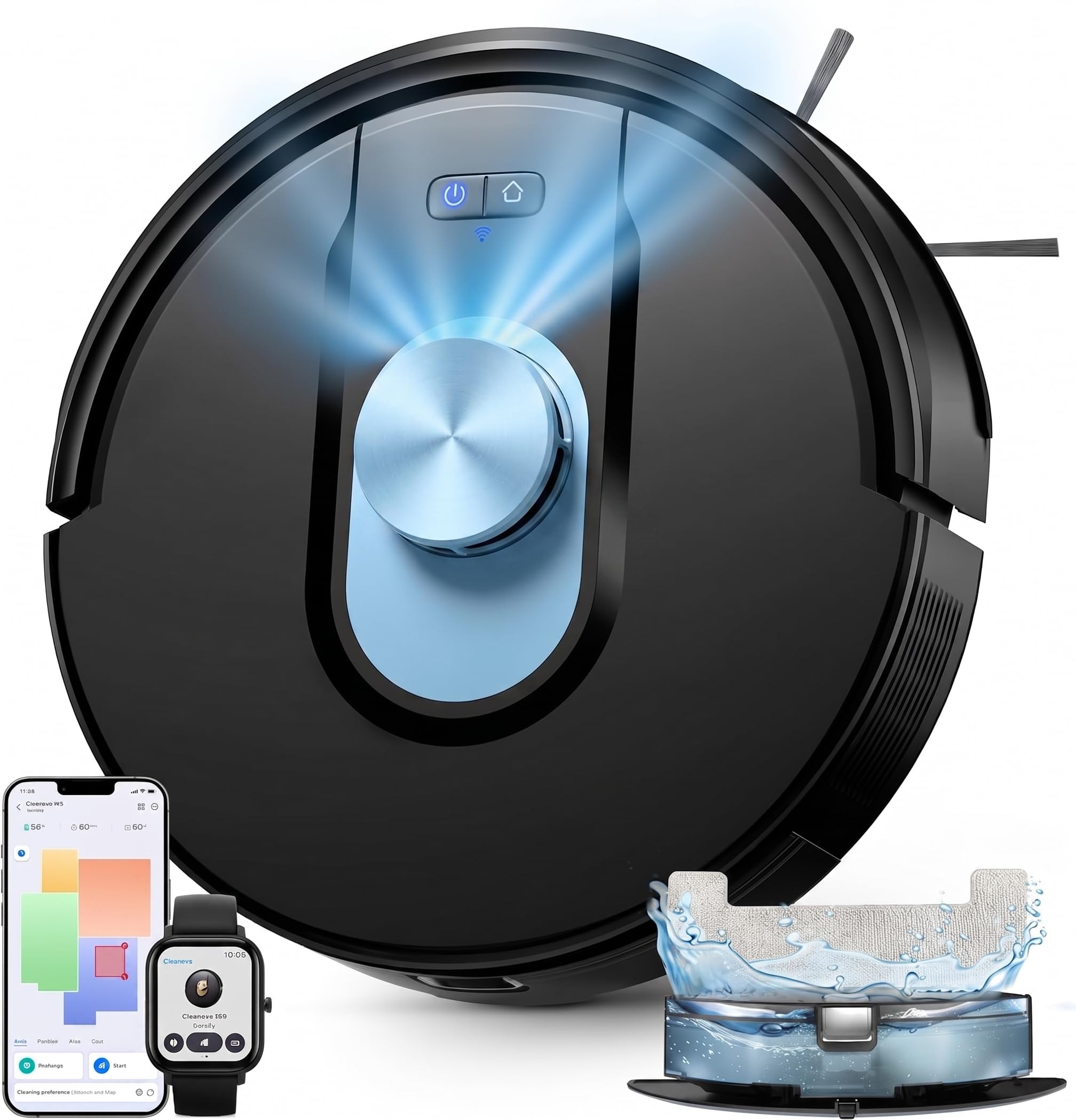 Vexilar W9 Robot Aspirador y Fregasuelos,Potente Succión de 8000Pa, Robot Aspirador con Navegación Láser, Mapa Inteligente Multicapa, Larga Autonomía, Adecuado para Suelo, Alfombras, Pelo de Mascotas