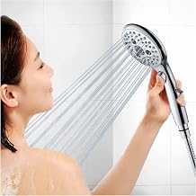 SunCleanse Shower Head, 7-Setting Handheld Shower Head with ON/Off Pause Switch, High Pressure 4.8" Showerhead with 1.5-Meter/59-Inch Shower Hose and Angle-Adjustable Shower Holder, Chrome