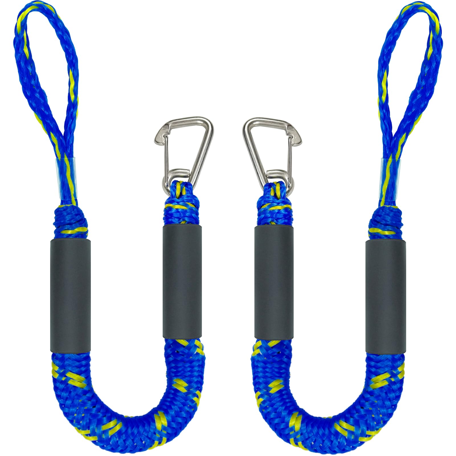 2FT Bungee Dock Line Boat Accessories 2pcs Fender Lines with 316 Stainless Clip for Boat Bumper/Boat Fender for Mooring for Jet Ski, Seadoo, Yamaha(Blue+Yellow, 2Feet)