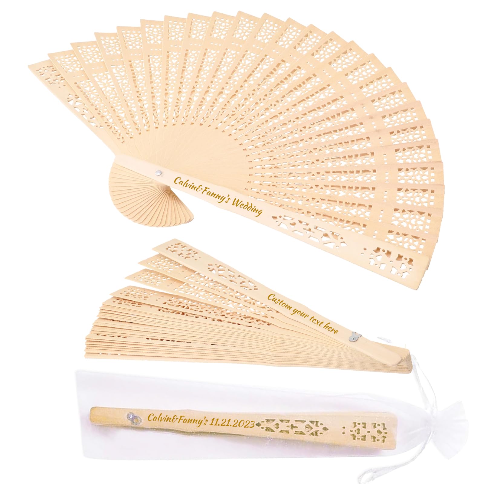 JUBOPE Personalized Folding Hand Fans Custom Sandalwood Wedding Fans,Wooden Party Favor Bridal Shower Gifts Wedding Fans for Guests 1/20/30/50/100Pcs (30)