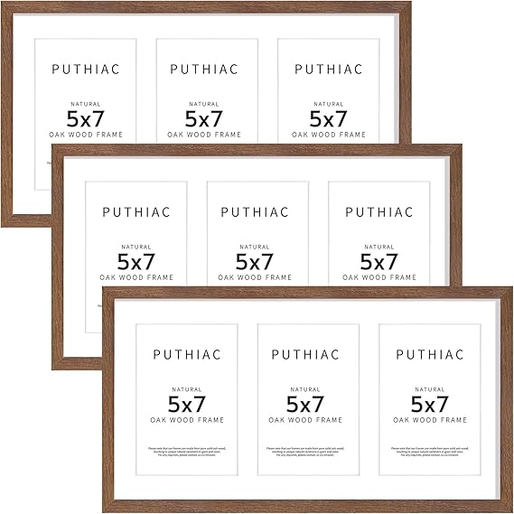 9x18 Oak Wood Picture Frame - 9x18 Photo Frame with Mat Display 3Pcs 5x7 Photos, 5x7 Picture Frame Wood, Natural Solid Wooden Picture Frames for Wall Art Photo and Prints(3 Pack, Walnut)