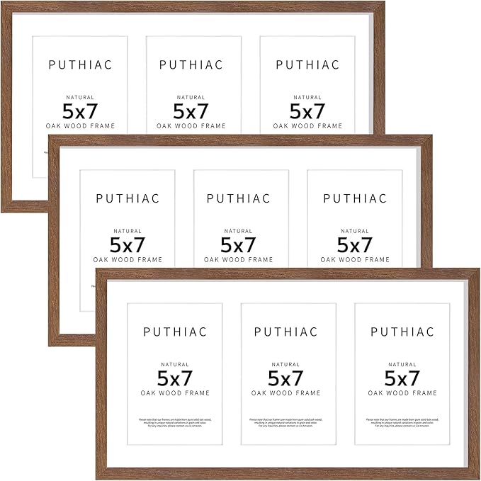 9x18 Oak Wood Picture Frame - 9x18 Photo Frame with Mat Display 3Pcs 5x7 Photos, 5x7 Picture Frame Wood, Natural Solid Wooden Picture Frames for Wall Art Photo and Prints(3 Pack, Walnut)
