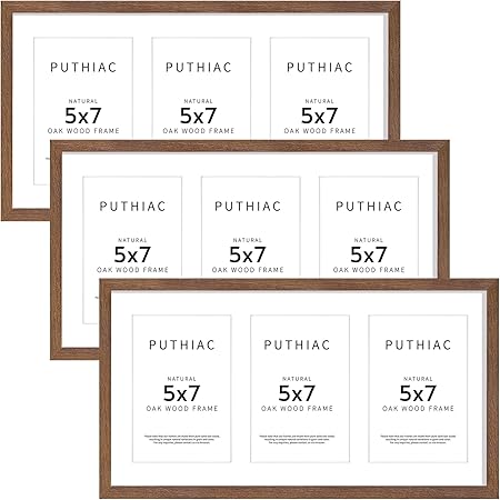9x18 Oak Wood Picture Frame - 9x18 Photo Frame with Mat Display 3Pcs 5x7 Photos, 5x7 Picture Frame Wood, Natural Solid Wooden Picture Frames for Wall Art Photo and Prints(3 Pack, Walnut)